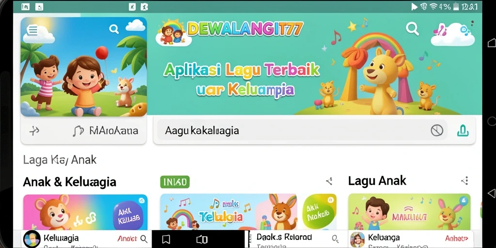 Tampilan antarmuka <strong>DEWALANGIT77</strong> dengan lagu anak yang ceria.