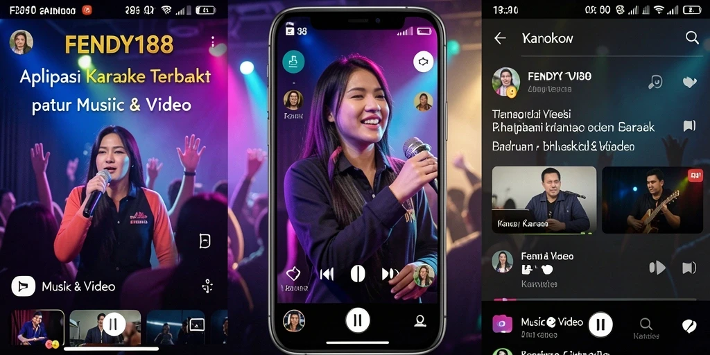 Antarmuka FENDY188 menampilkan berbagai lagu dan fitur karaoke yang interaktif.