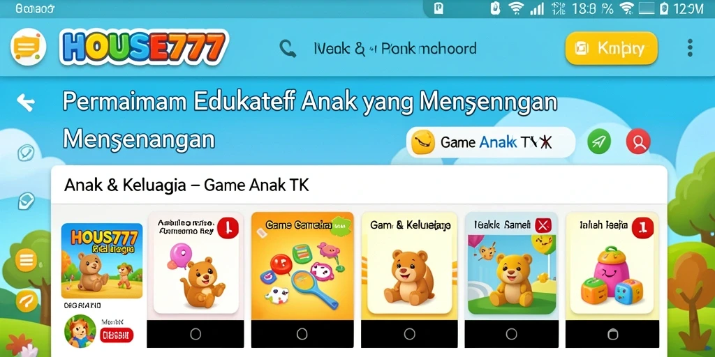 Antarmuka ceria dan menarik dari HOUSE777 untuk anak-anak.